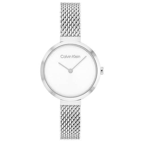 Calvin Klein Orologio Analogico Al Quarzo Da Donna Con Cinturino In Maglia Metallica In Acciaio Inossidabile Argentato - 25200082
