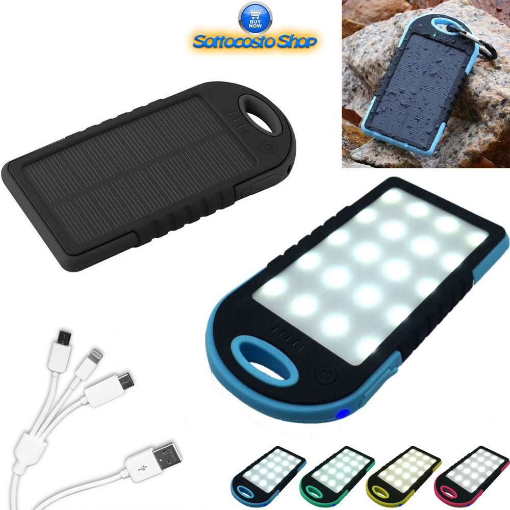 Caricabatterie Powerbank solare 18000/20000mAh USB luci LED e UV IOS ANDROID