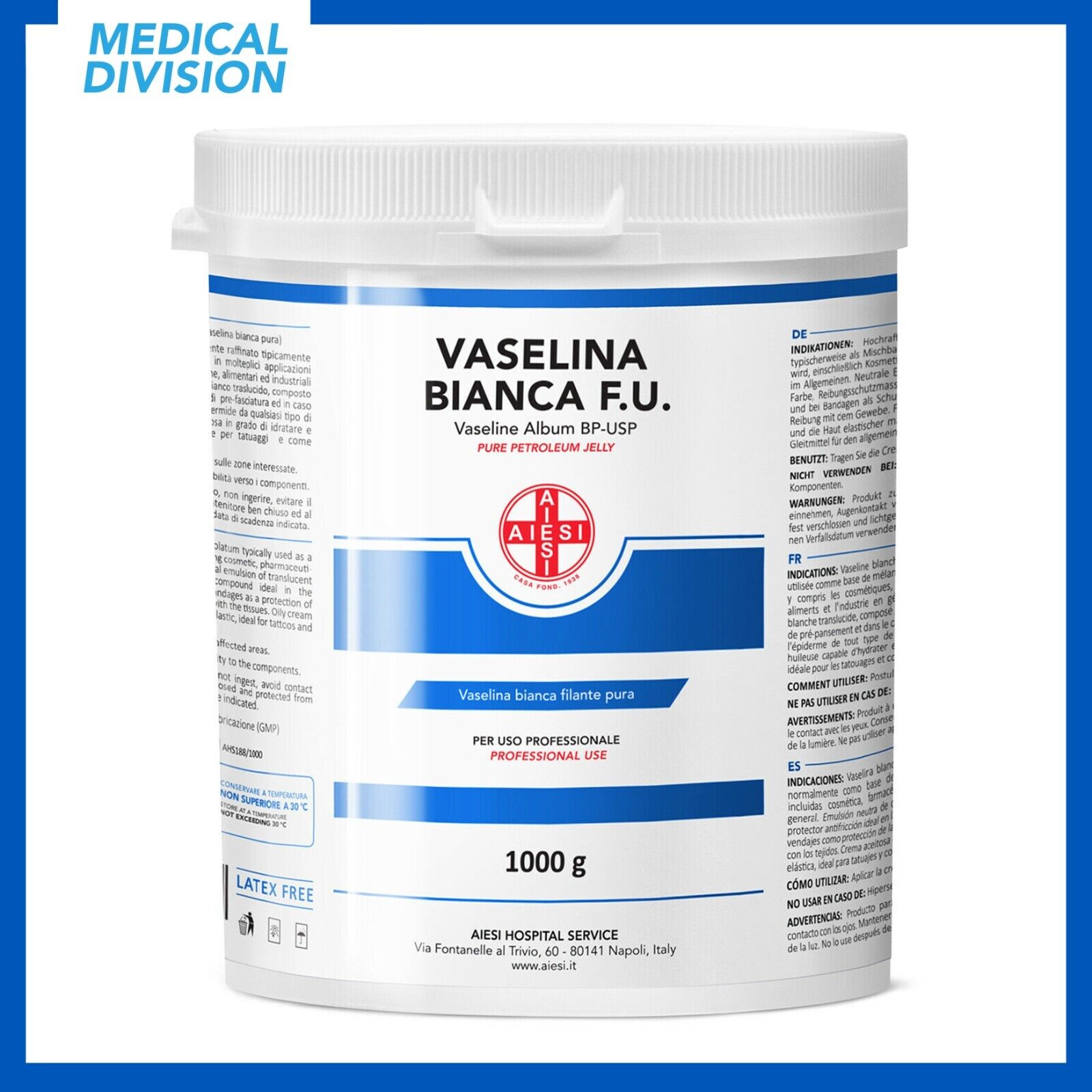 Vaselina bianca filante pura BP-USP barattolo da 1 kg - cura tatuaggio vasellina