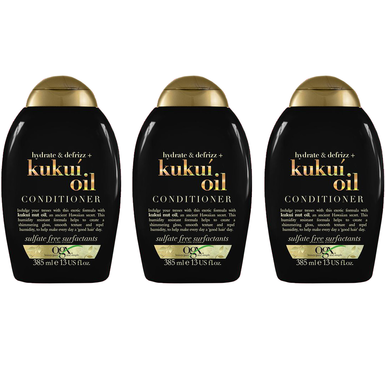 3 pz OGX Hydrate & Defrizz + Kukui Oil Conditioner Balsamo capelli crespi 385ml