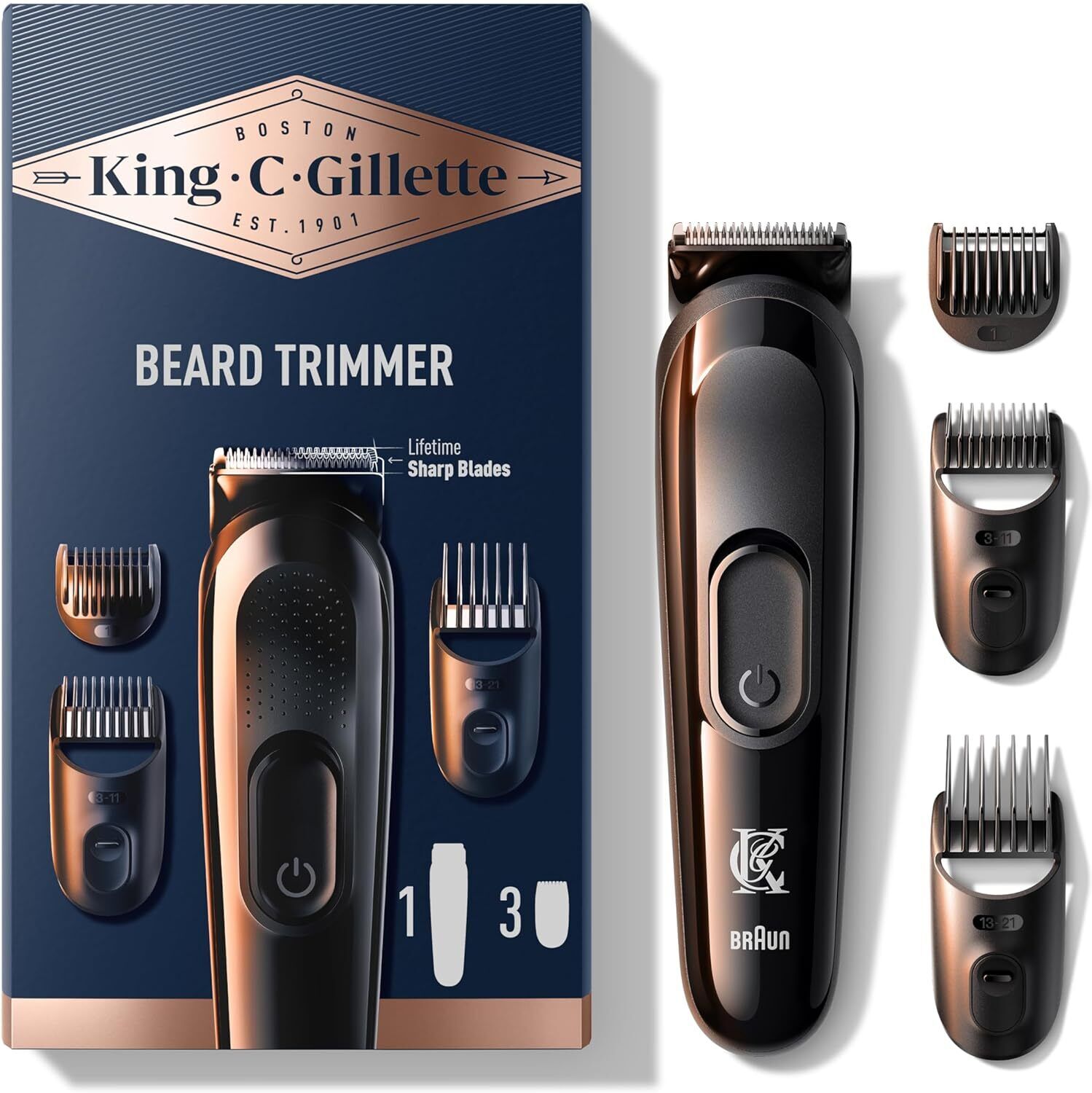 Gillette King C. Gillette Kit Regolabarba Tagliacapelli con 3 Pettini Regolatori