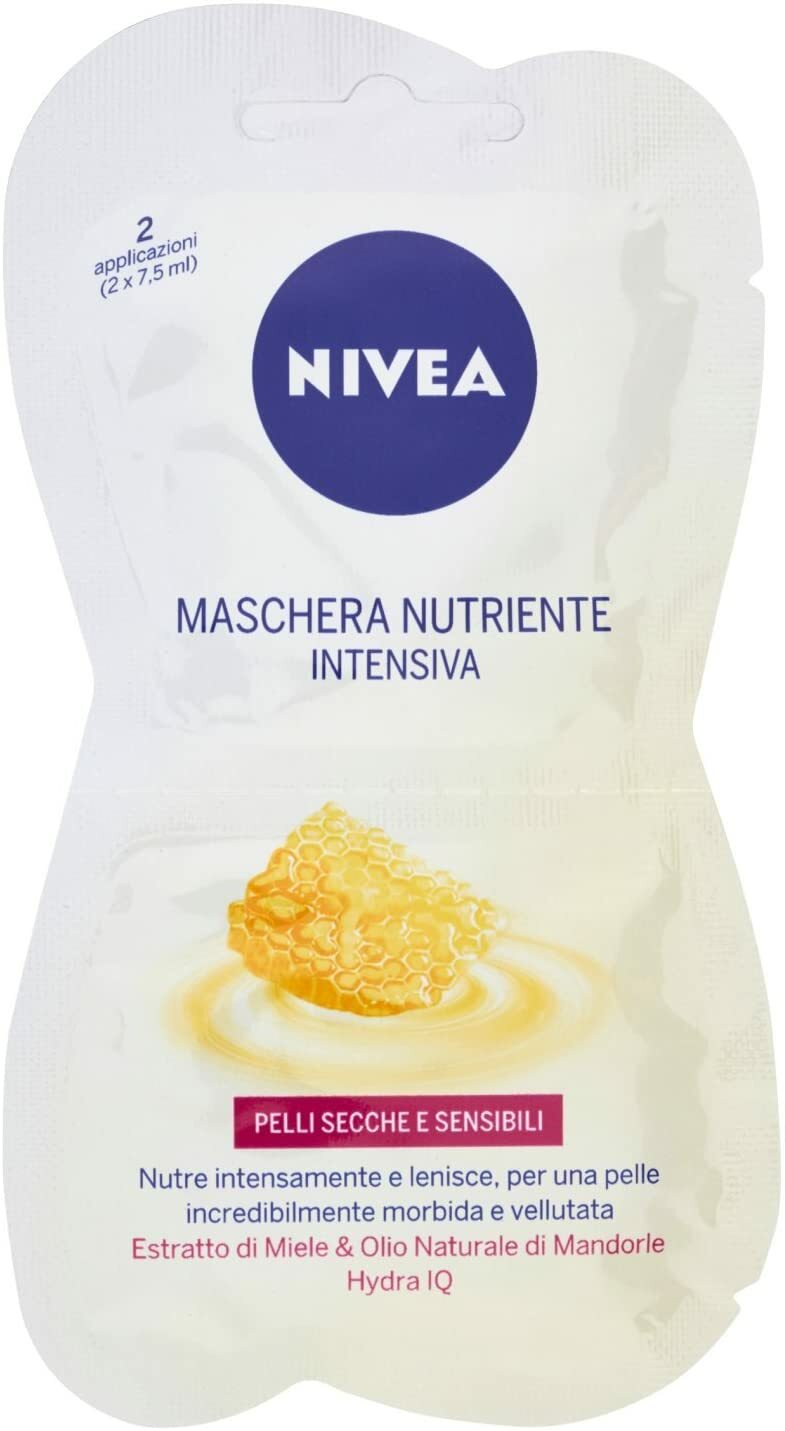 NIVEA Maschera Nutriente Intensiva Viso, Pelli Secche e Sensibili, 3 x 15 ml