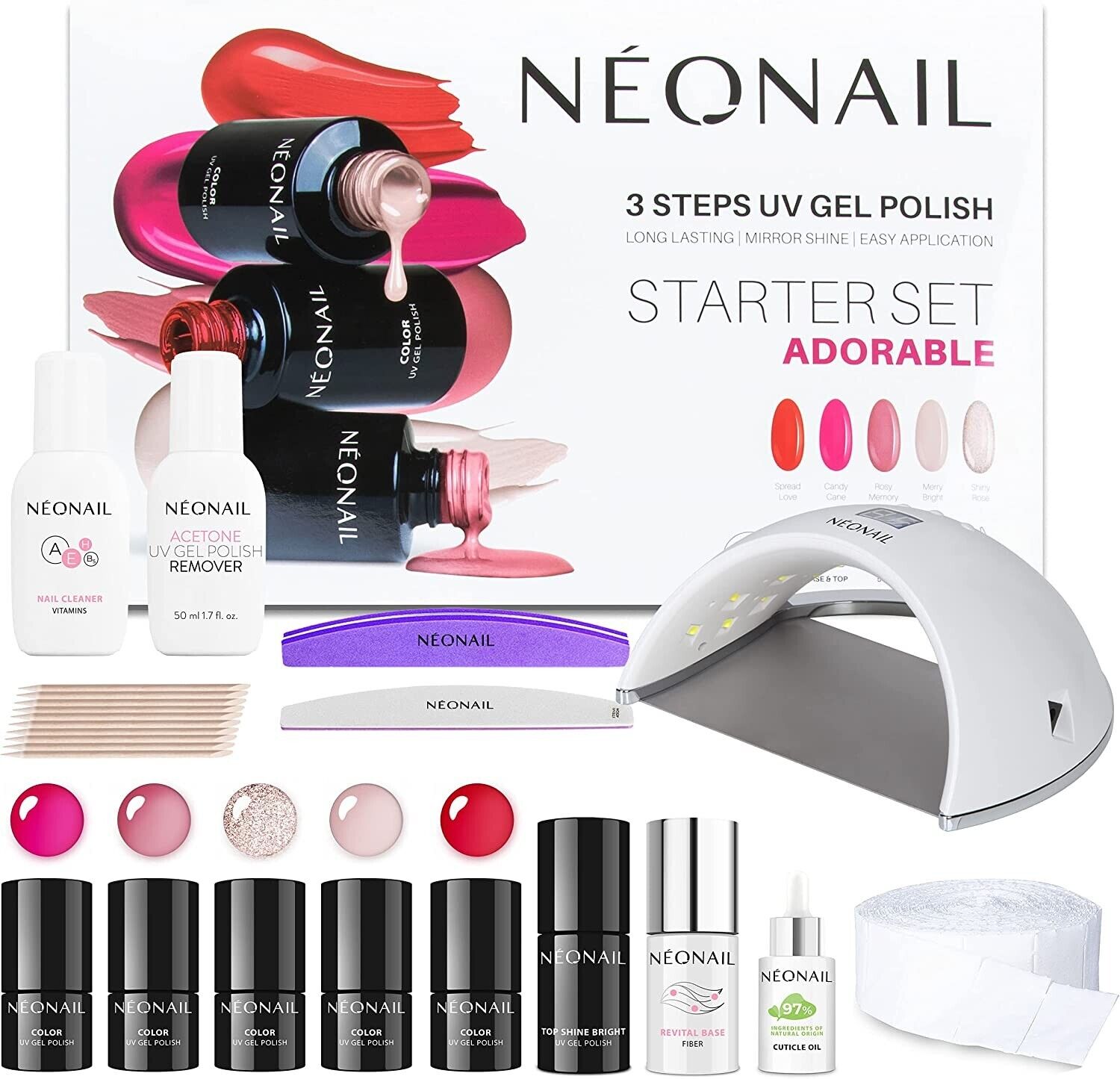 NEONAIL Starter Set ADORABLE - Set di smalti di colore rosa, rosso e beige