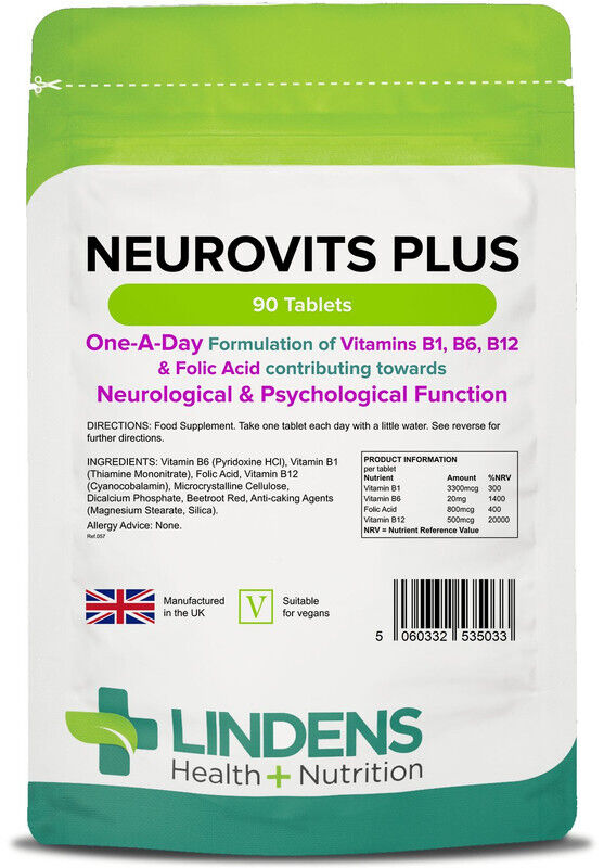 Lindens Neurovits 90 Compresse-Vitamina B-12 500mcg B-6 e acido folico B12 B6 B1