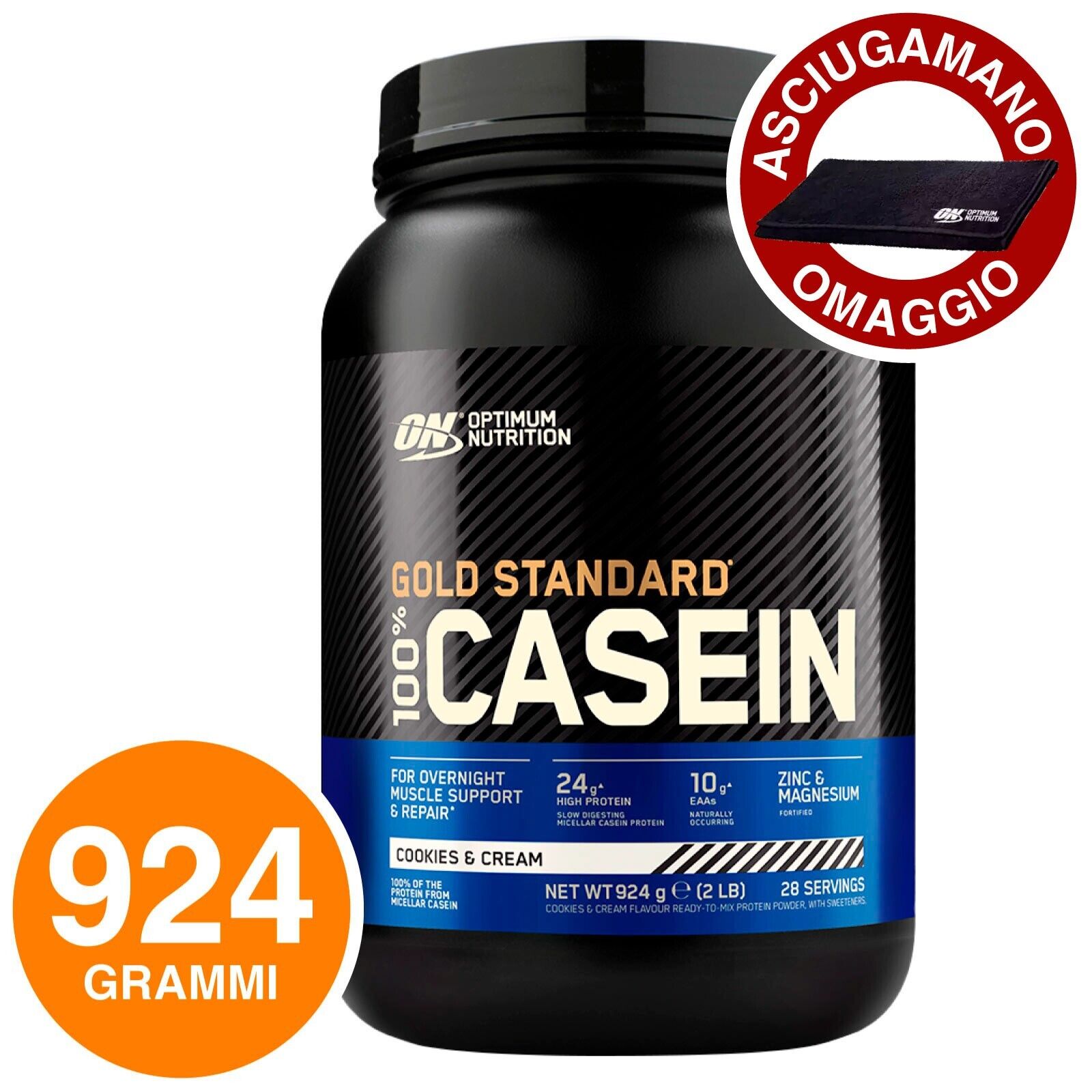 ON Optimum Nutrition Gold Standard Casein Biscotti e Panna 924g + Asciugamano