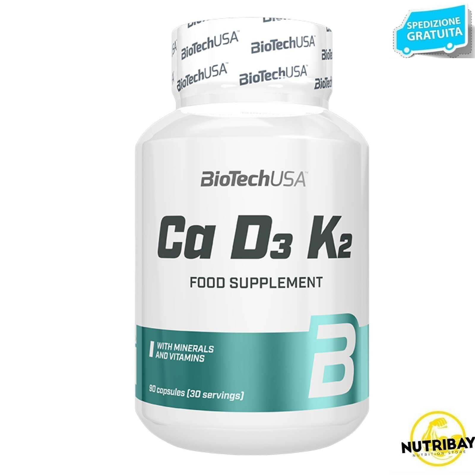 BIOTECH USA Ca D3 K2 90 caps Con calcio, fosforo, Vitamina D3 e vitamina K2