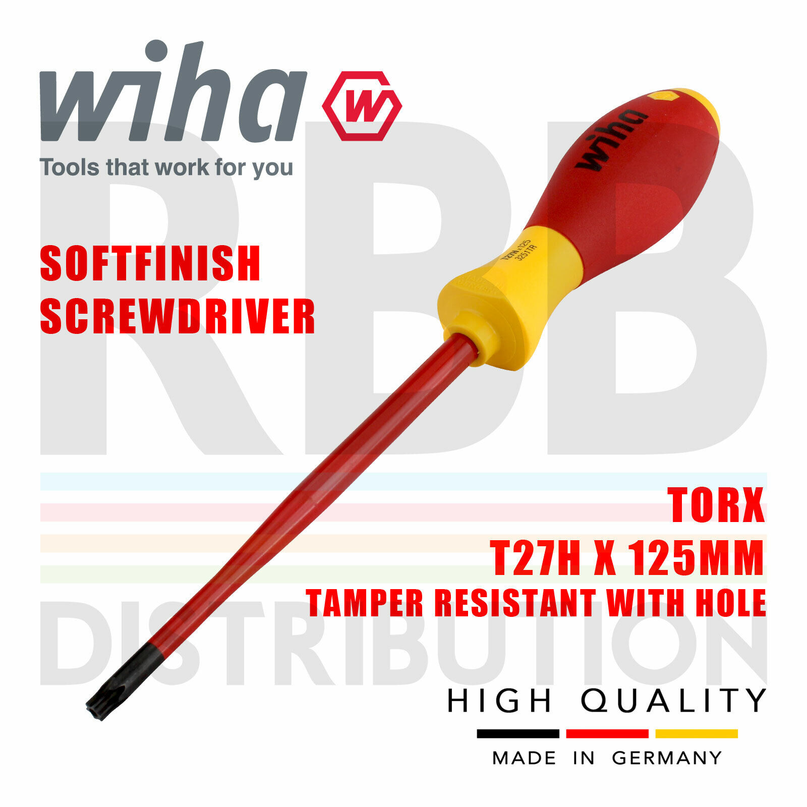 Wiha Cacciavite Torx T27H Slimfix Per Softfinish VDE Elettrico Sicurezza 41145