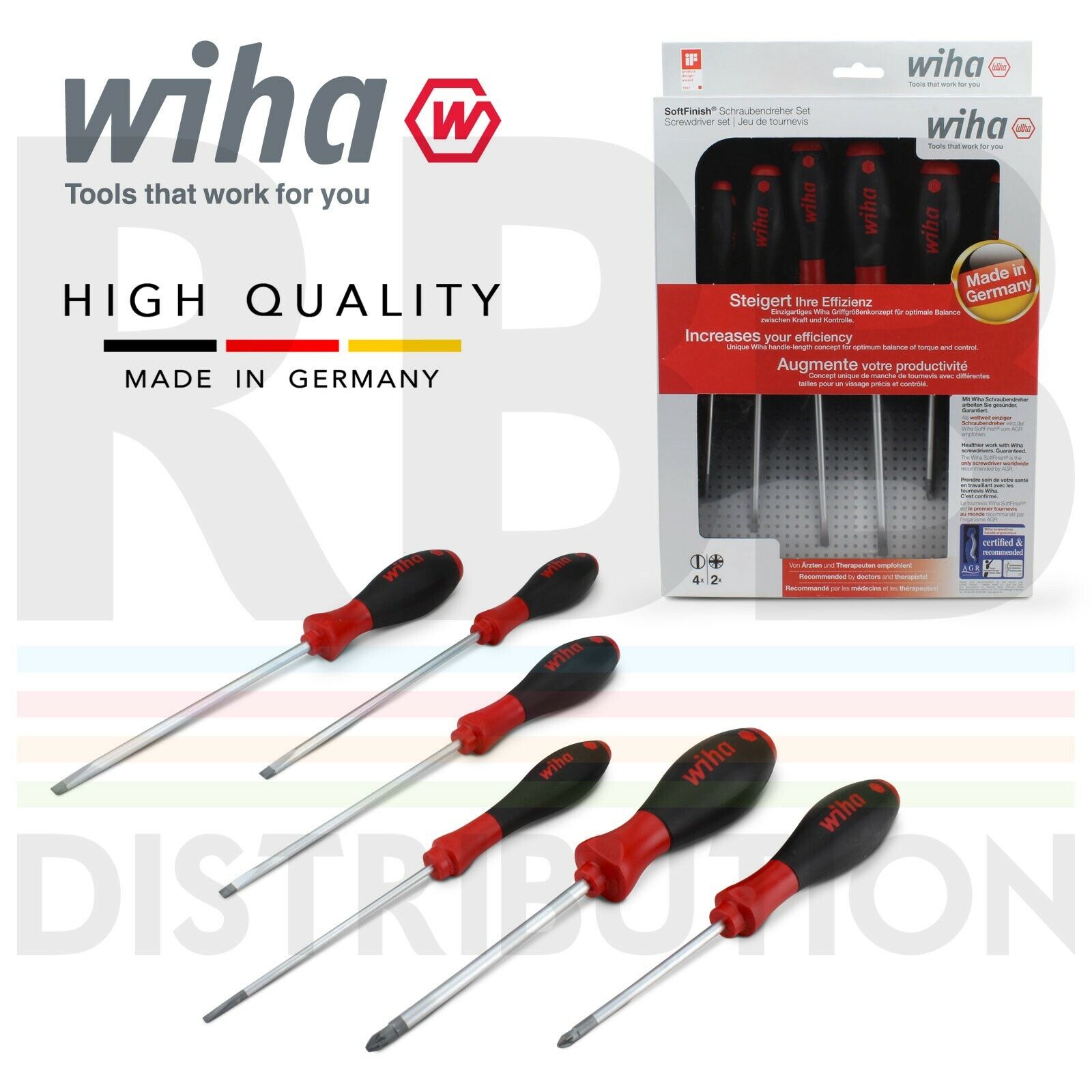 Wiha a Taglio Pozidrive Cacciavite Set 6pcs PH1 PH2 PZ1 PZ2 Softfinish 07153