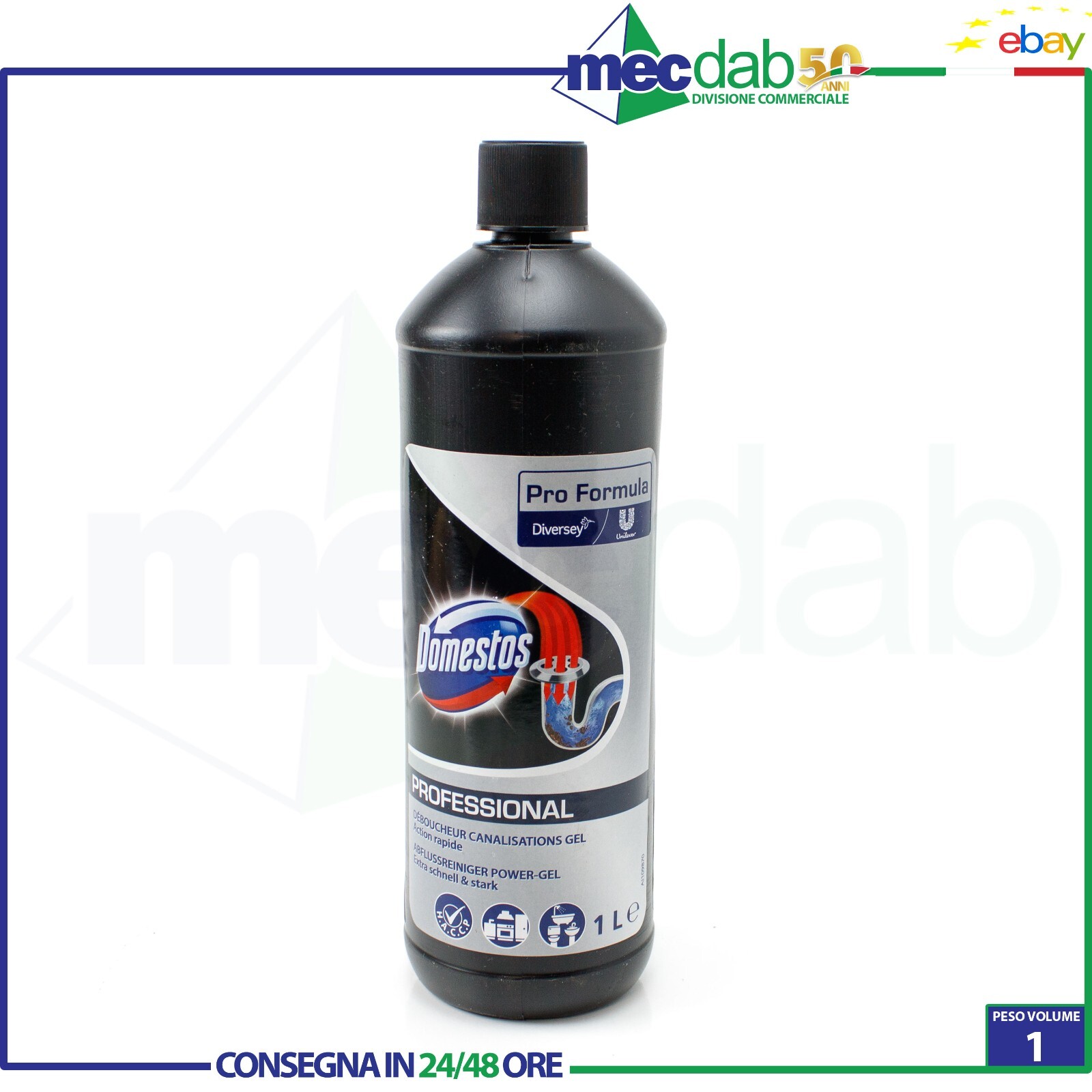Disgorgante Gel Per Scarichi Professionale Pro Formula Sbloccante Domestos 1 LT