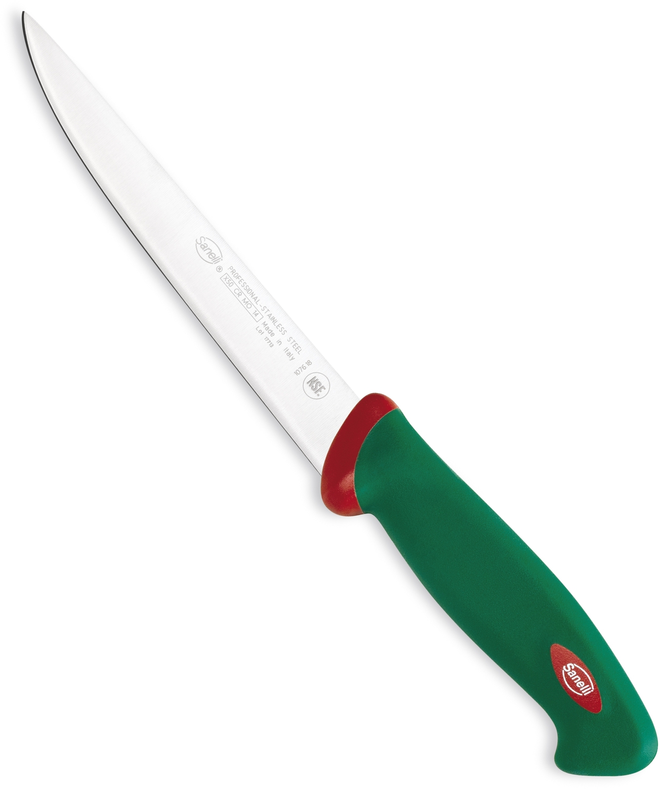 37693 SANELLI PREMANA COLTELLO PER SFILETTARE IL PESCE CON MANICO VERDE E ROSSO