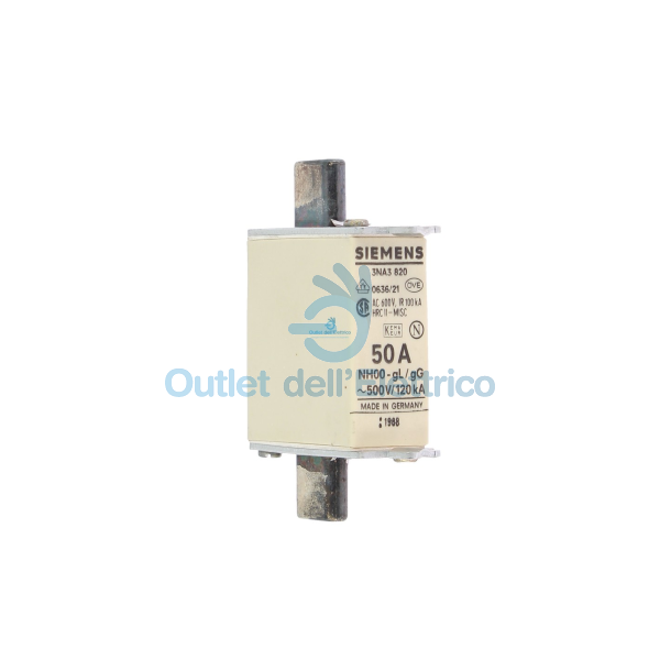 Siemens 3na3820 fusibile nh 000 gl/gg 50a 500vac