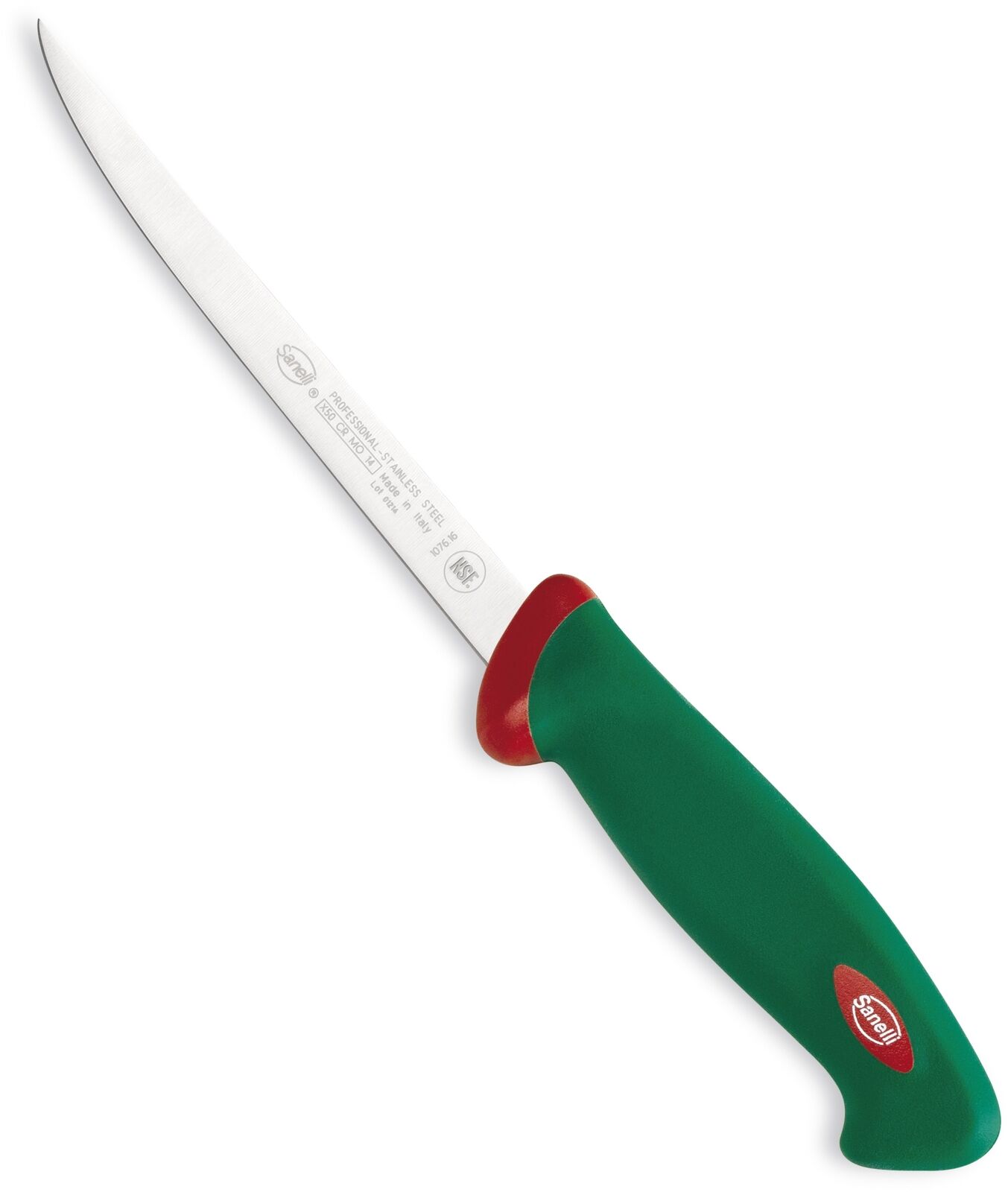 37692 SANELLI PREMANA COLTELLO PER SFILETTARE IL PESCE MANICO VERDE E ROSSO CM.