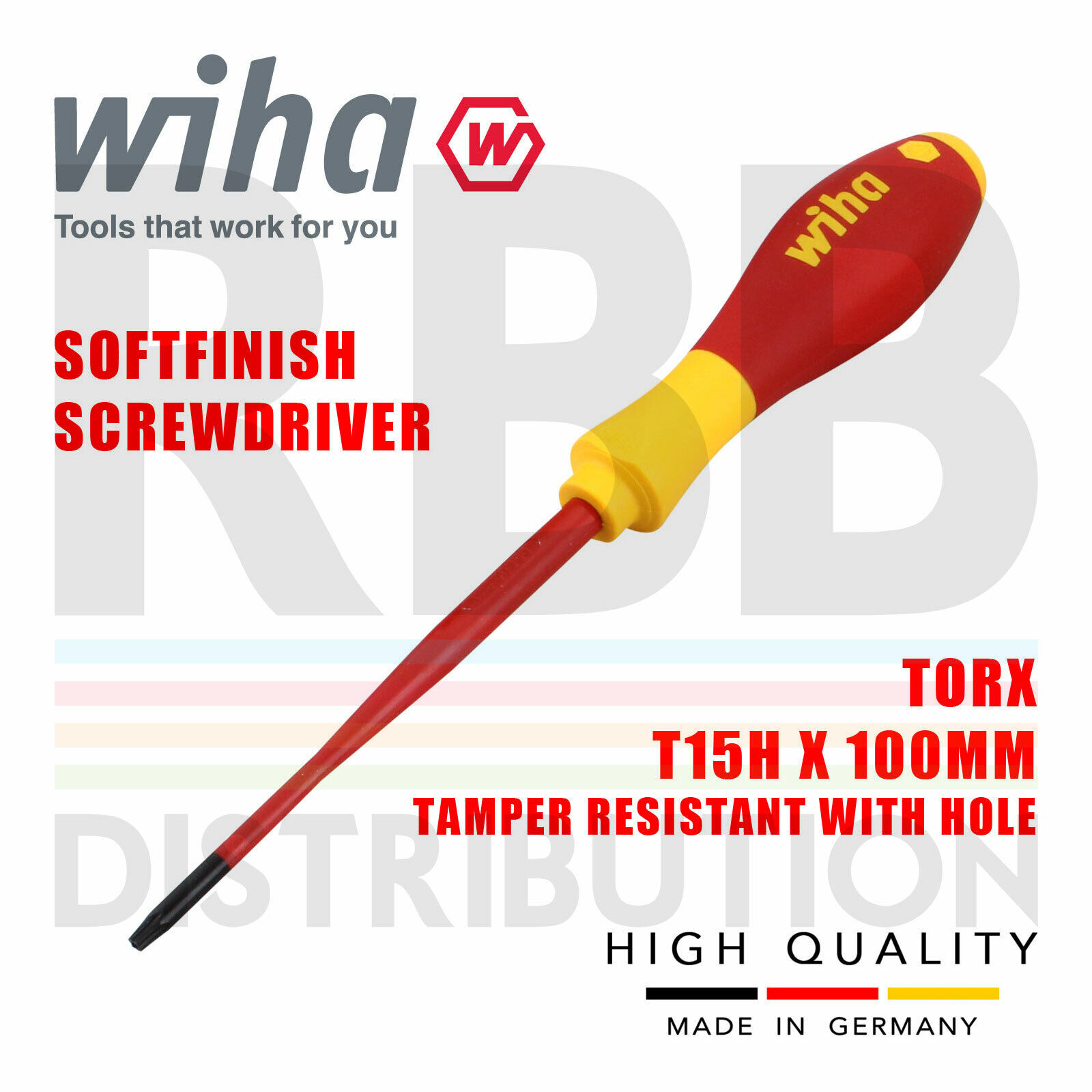 Wiha Cacciavite Torx T15H Slimfix Per Softfinish VDE Elettrico Sicurezza 41142