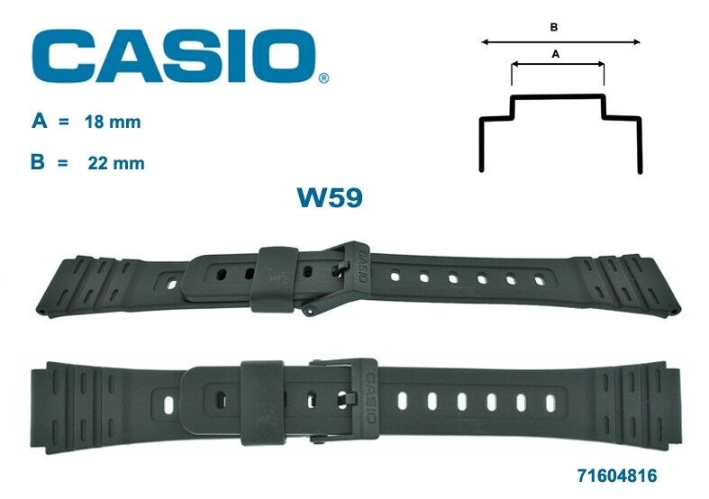 Cinturino originale Casio per orologio modello W59 JC-30 / W-6418 mm gomma nero