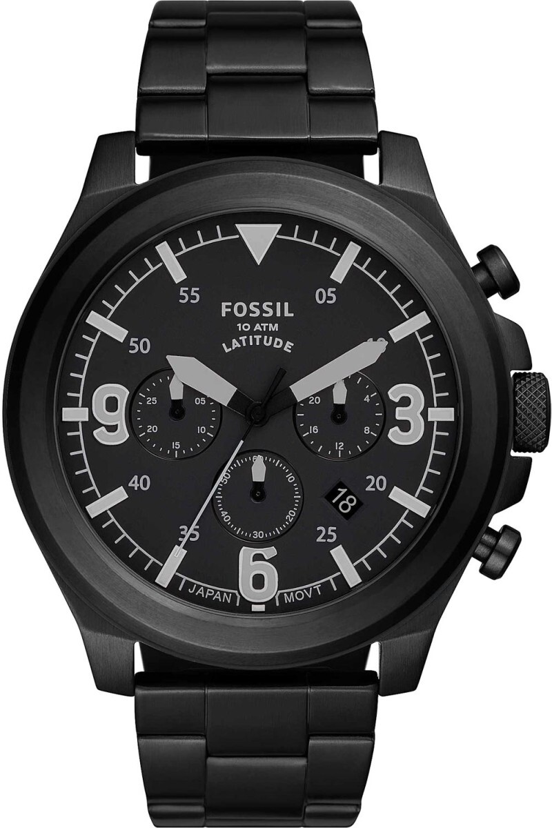 Fossil Nero da uomo LATITUDE orologio Cal 4.5 Data 45 mm 5 ATM FS5754