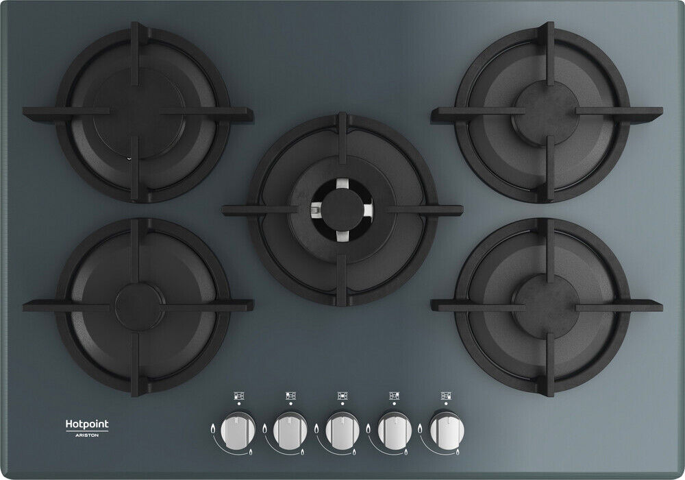 Piano Cottura 5 Fuochi a Gas Hotpoint 73 cm Nero Specchio HAGD 72S/MR