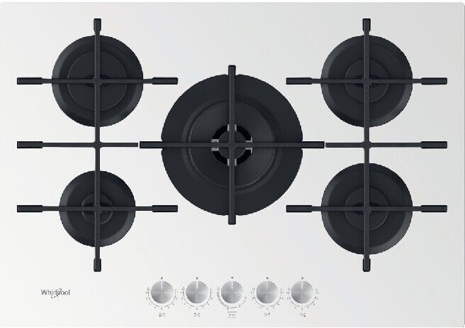 WHIRLPOOL GOWL758/WH PIANO COTTURA 5 FUOCHI GAS 73CM 9LIVELLI VETRO BIANCO