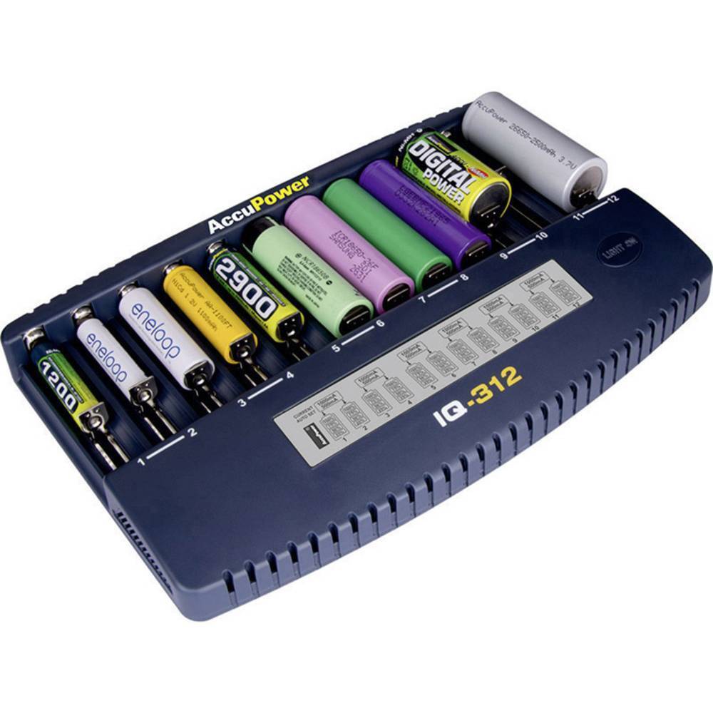 AccuPower IQ312 Caricabatterie universale NiCd, NiMH, LiIon 10340, 10350,
