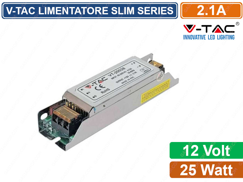 V-TAC VT-20026 ALIMENTATORE SLIM 25W USO INTERNO A 1 USCITA CON MORSETTI A VITE
