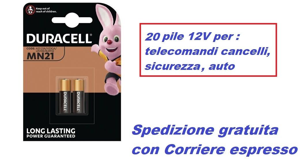 20 Pile batterie DURACELL MN21 A23 K23A LRV08 DURACELL 12 V Alkaline 10 blister