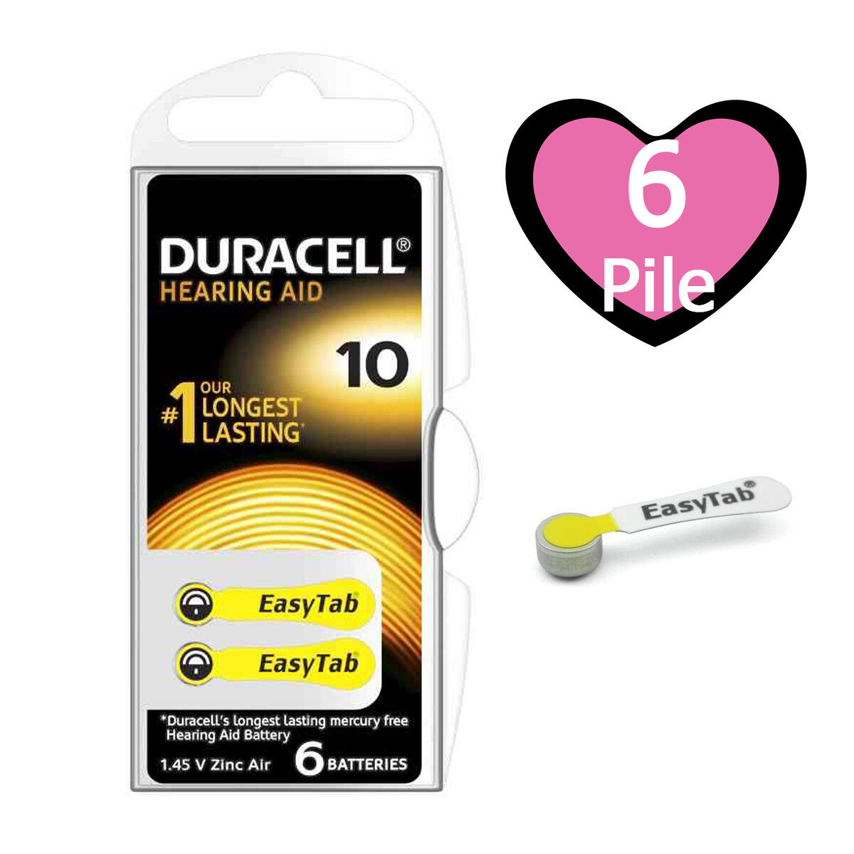 6 Batterie PILE Duracell Activair 10 per Apparecchi Acustici PROTESI udito PR70
