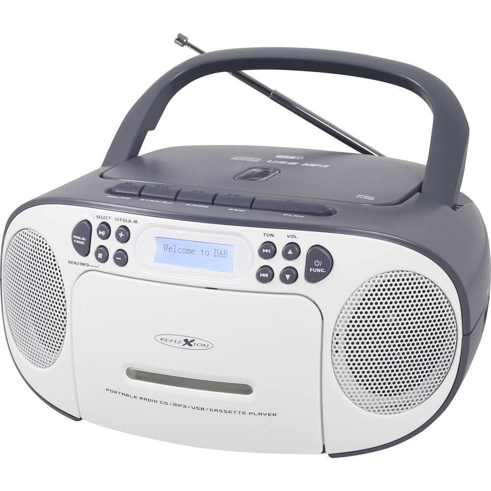 Reflexion Radio CD DAB+, DAB, FM AUX, CD, Cassette, USB Bianco, Grigio