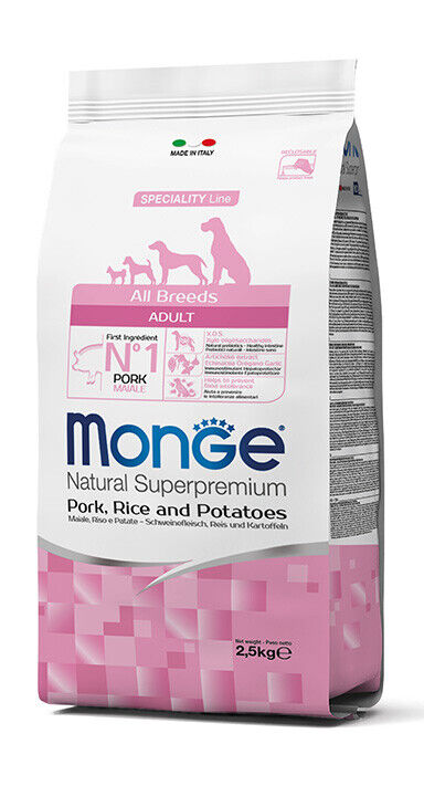 Monge Cane All Breeds Crocchette Maiale Riso Patate Kg.2,5