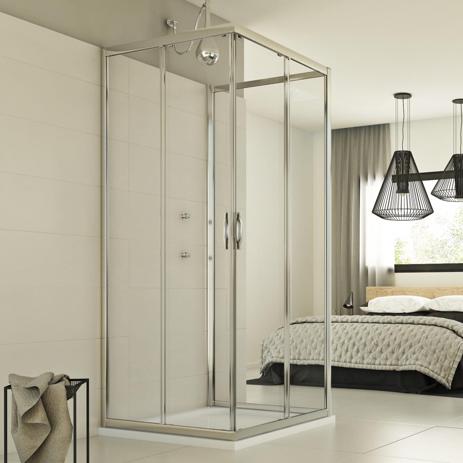 BOX CABINA DOCCIA 3 LATI VETRO 6MM TRASPARENTE SCORREVOLE 90x90X90 CM P ANGOLARE