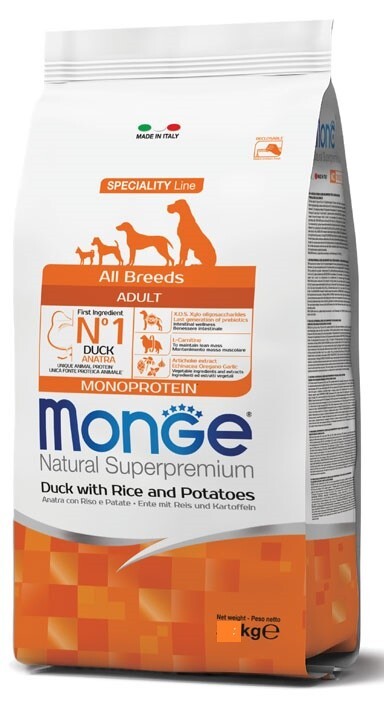 Monge Anatra Riso e Patate kg 12. All Breed. Crocchette Per Cani MONGE