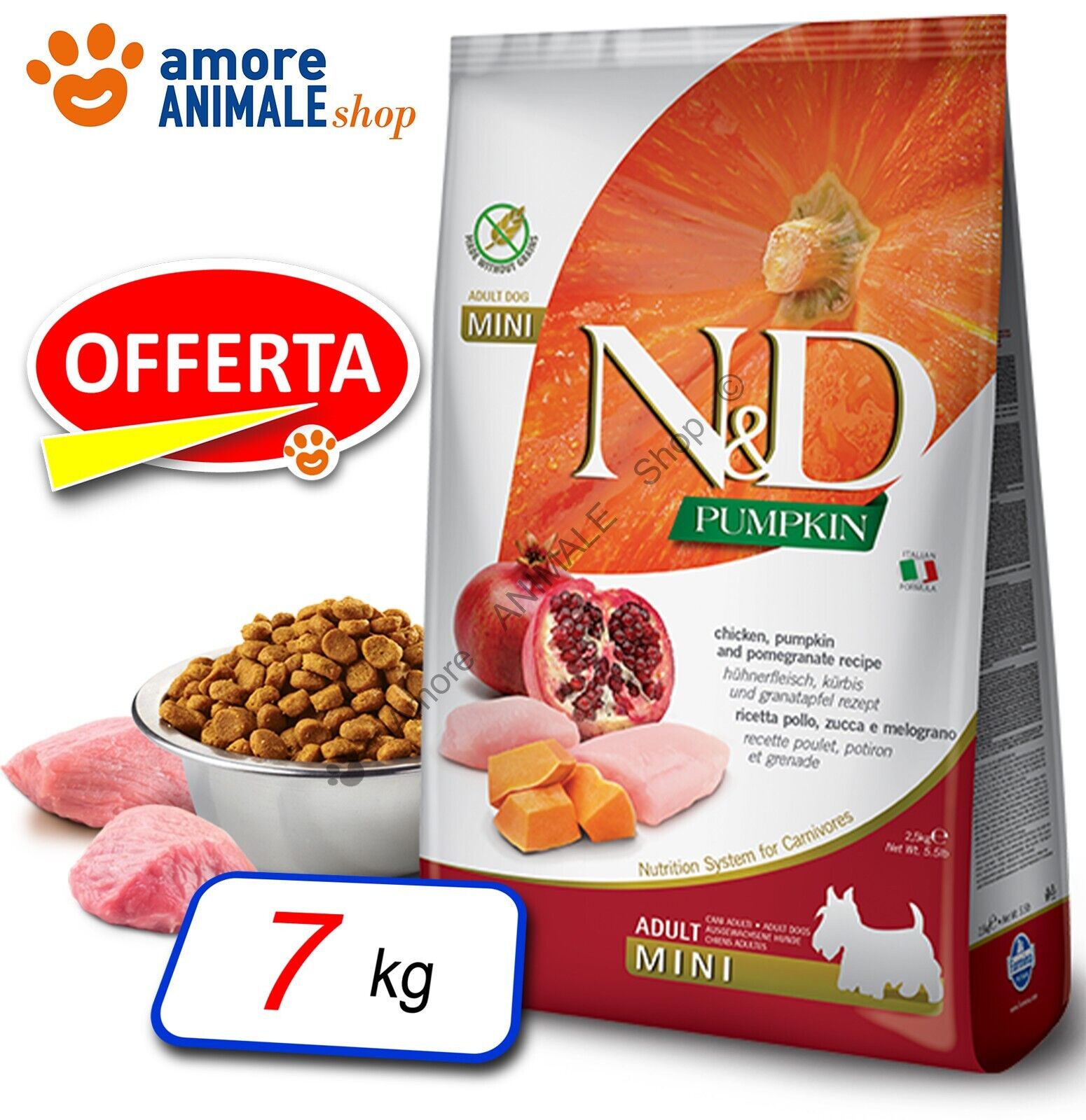 Farmina Dog N&D Pumpkin Adult Mini → Pollo, Zucca e Melograno - 7 kg - Cane Cani