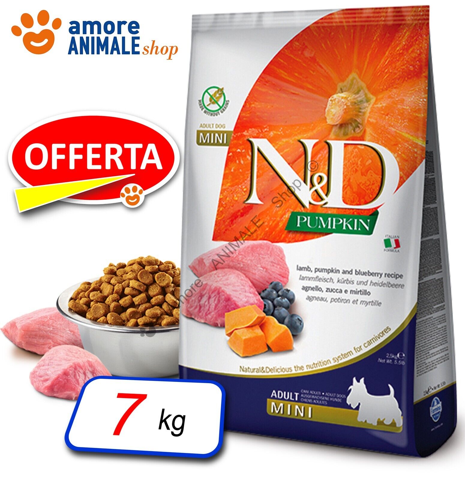 Farmina Dog N&D Pumpkin Adult Mini → Agnello e Mirtillo - 7 kg - Cane, Cani