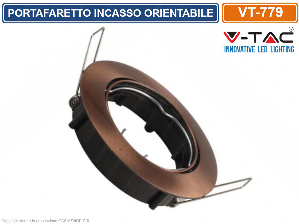 V-TAC VT-779 PORTAFARETTO ORIENTABILE ROTONDO INCASSO COLORE BRONZO GU10 E GU5.3