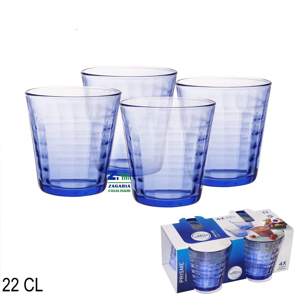 SET 4 PZ BICCHIERI PRISME 22 CL COLOR MARINE VETRO TEMPERATO X LAVASTOVIGLIE