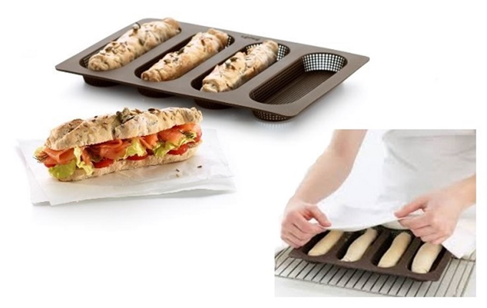 Lekuè: Mini Baguette: teglia microforata in silicone  per 4 mini baguette