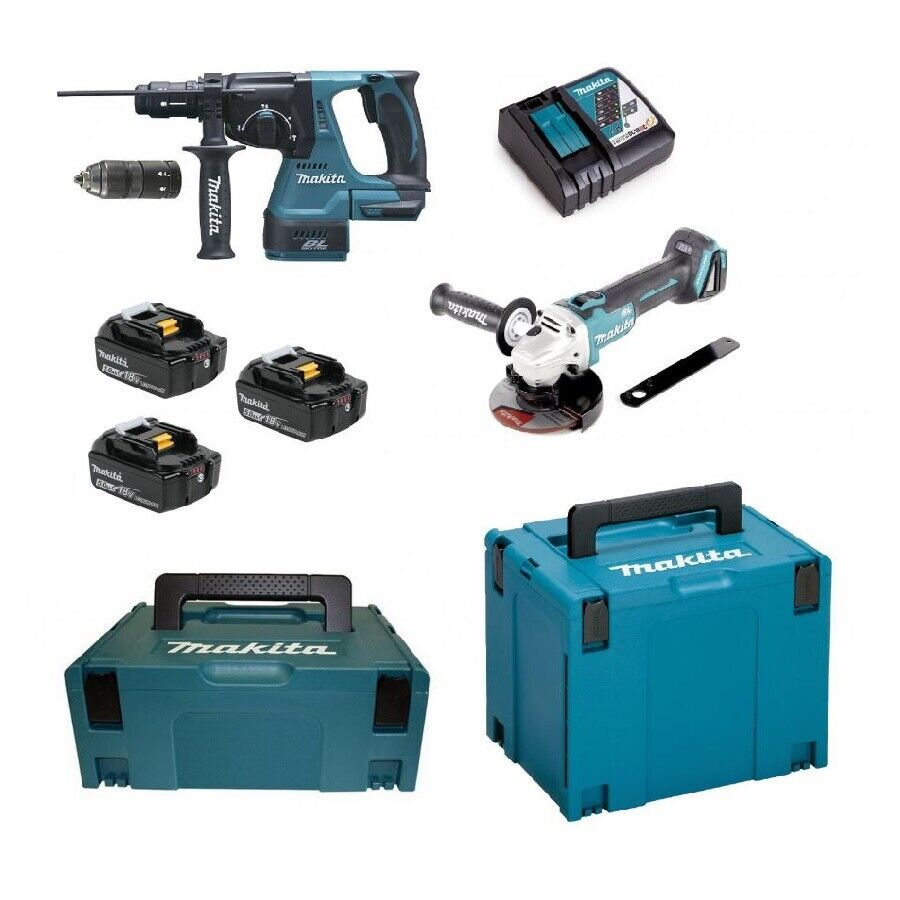 MAKITA DLX2256TJ1 kit 18V dhr243rtj dga513zj 3 batterie 5ah 2 valigette makpac