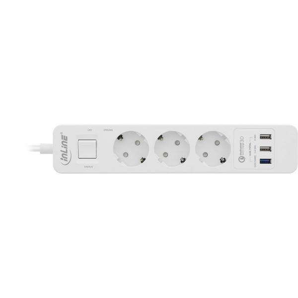 InLine Multipresa 3 prese Shucko, Interruttore di Protezione, 3x USB, cavo 1,5m