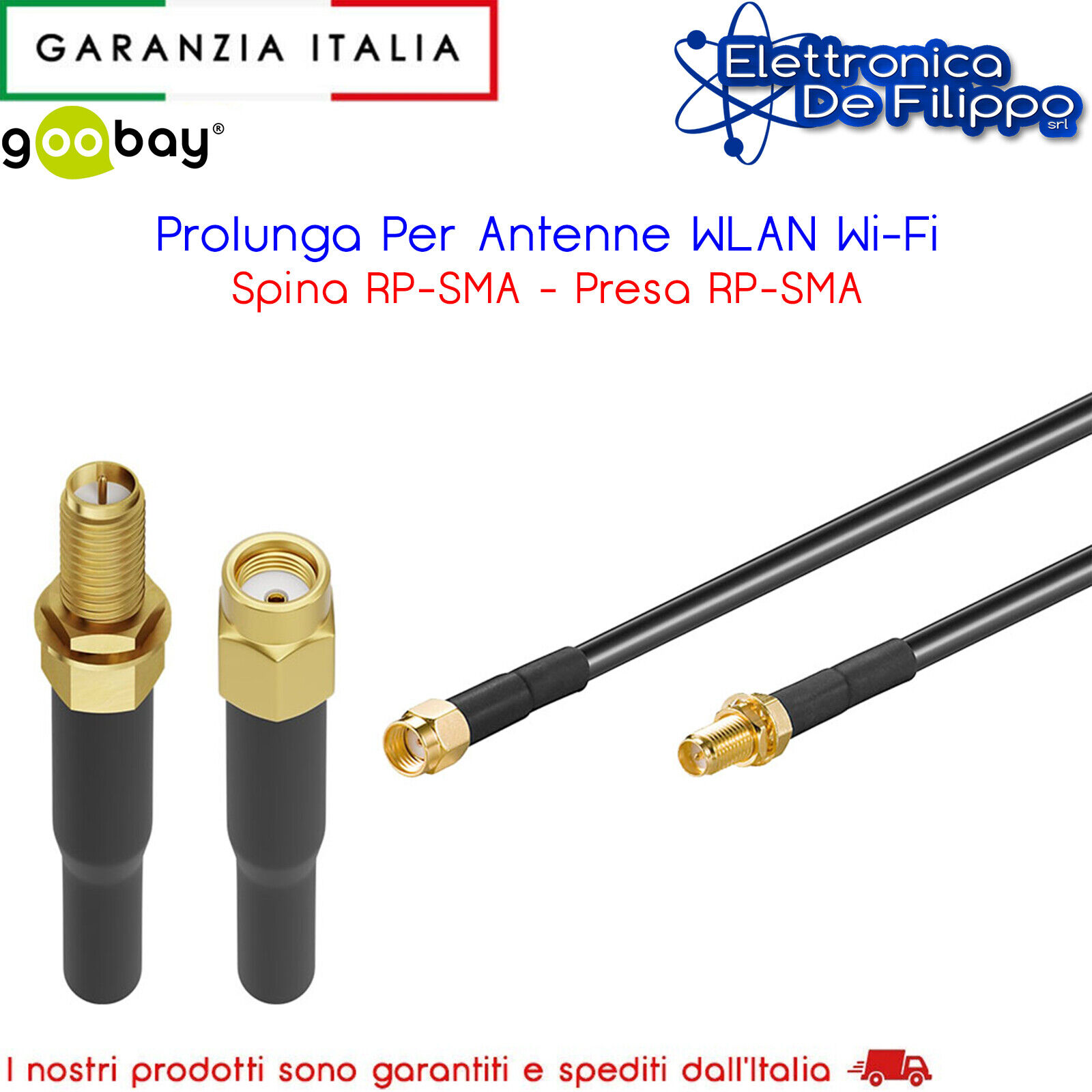 Prolunga Per Antenne WLAN Wi-Fi Spina RP-SMA - Presa RP-SMA 5 Metri