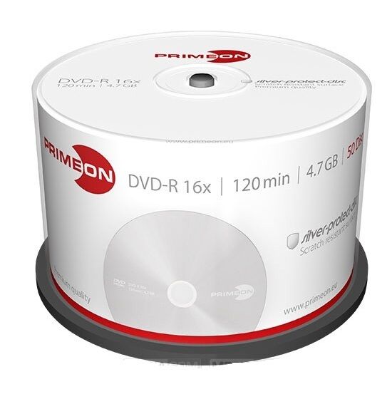 50 PRIMEON DVD-R 4.7GB 120 Minuti 16X Cake Box dvd r -R +1 CD Verbatim 2761204