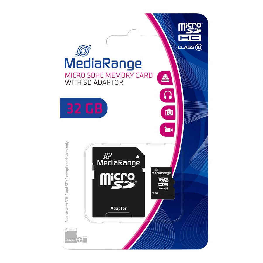 MediaRange Micro SD Memorycard 32GB Classe 10 con adattatore SD MR959