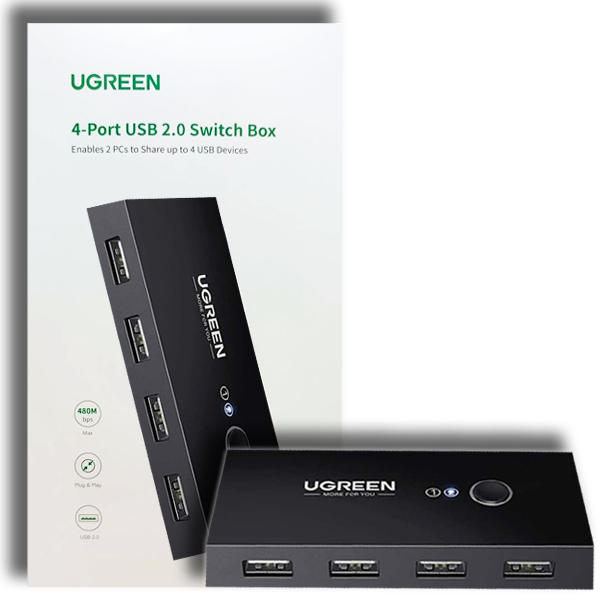 UGREEN KVM SWITCH 4 PORTE USB 2.0 PER 2 PC COMMUTATORE USB MOUSE TASTIERA