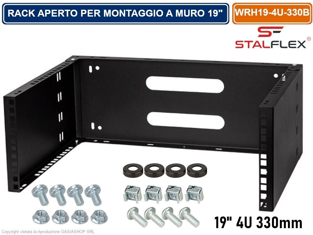 ARMADIO RACK APERTO 19" 4U 330MM PER MONTAGGIO A PARETE DI DISPOSITIVI DI RETE