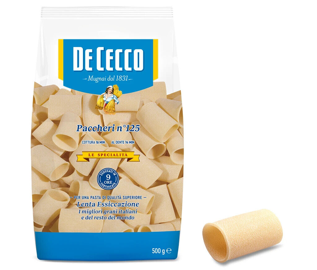PACCHERI DE CECCO N125 PASTA CORTA SEMOLA DI GRANO DURO TRAFILATA AL BRONZO 500g