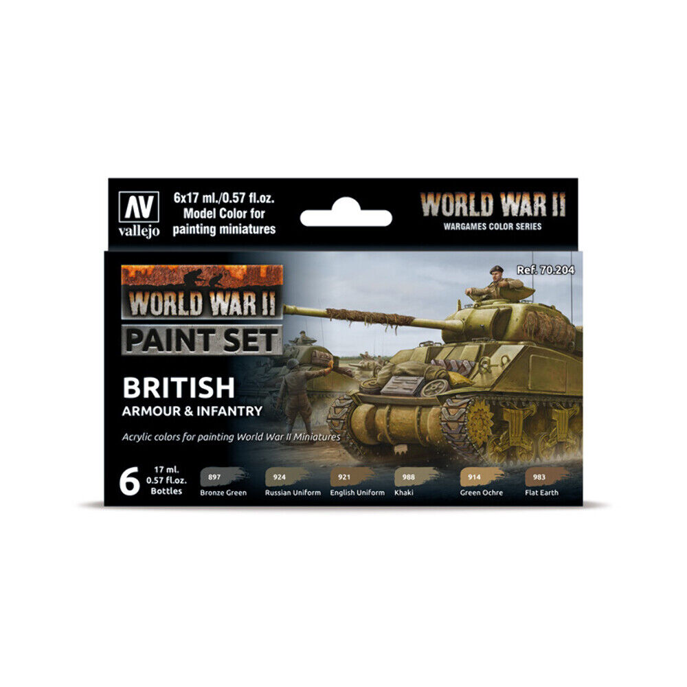 Vallejo 70204 CONFEZIONE 6 COLORI BRITISH ARMOUR & INFANTRY (6X17 ml)