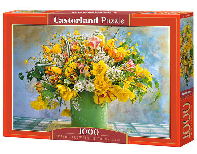 Puzzle 1000 elementów. Wiosenne kwiaty w zielonym wazonie