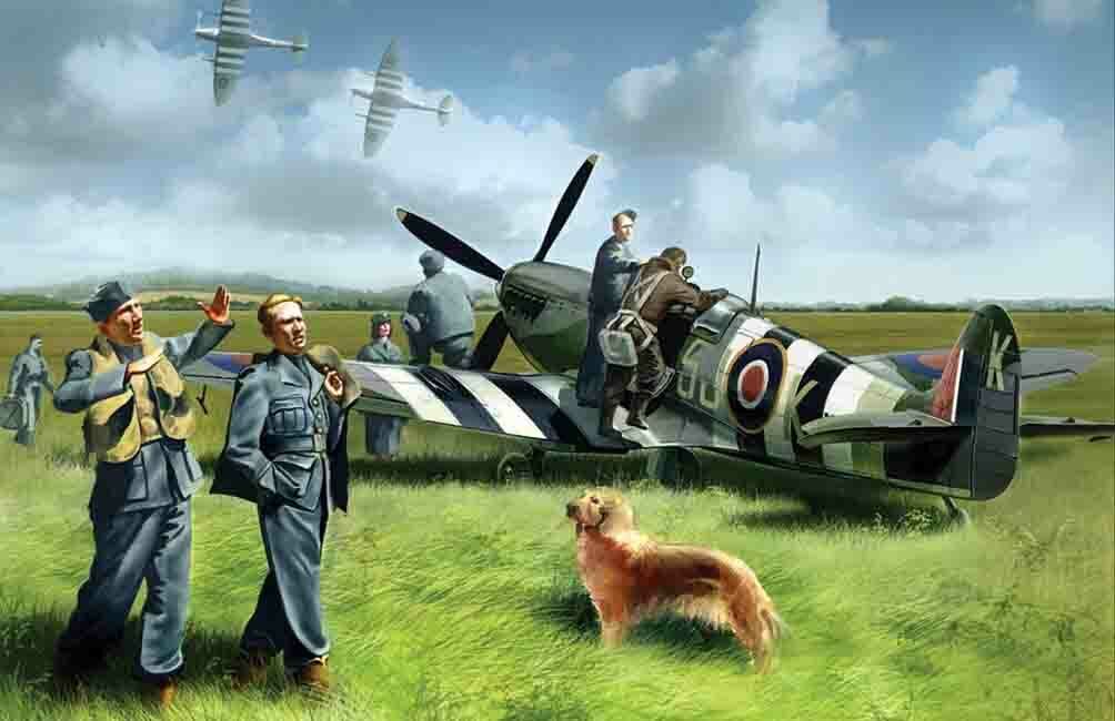 Spitfire Mk.ix With Raf Pilots And Ground Personnel 1:48 Plastic Model Kit ICM