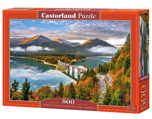 Puzzle 500 elementów. Wschód słońca nad jeziorem Sylvenstein