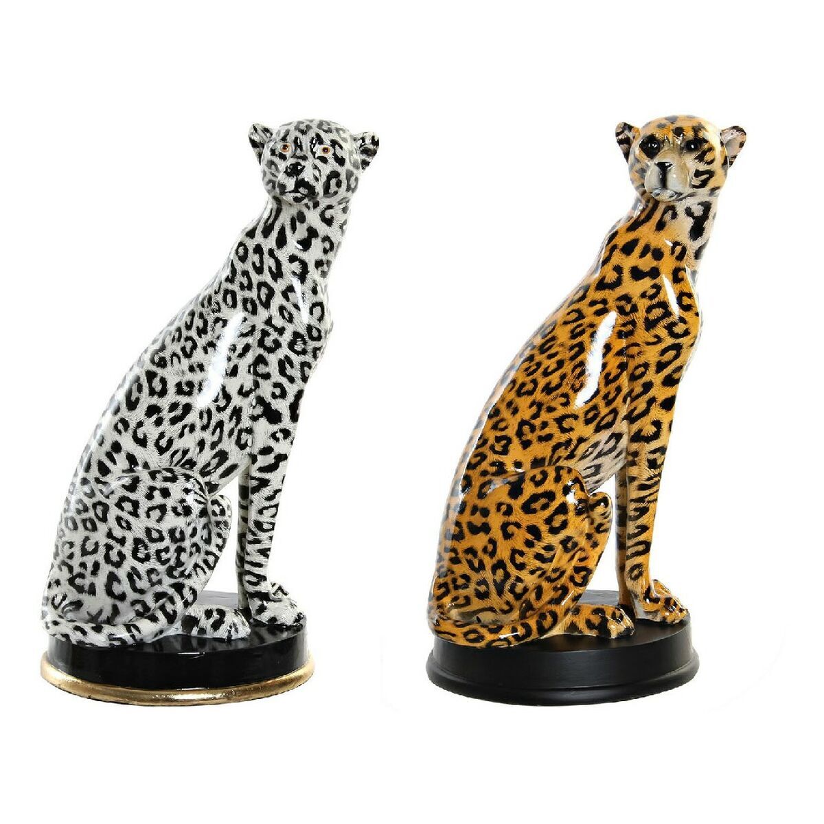 Statua Decorativa DKD Home Decor Nero Arancio Bianco Leopardo Resina Colonial