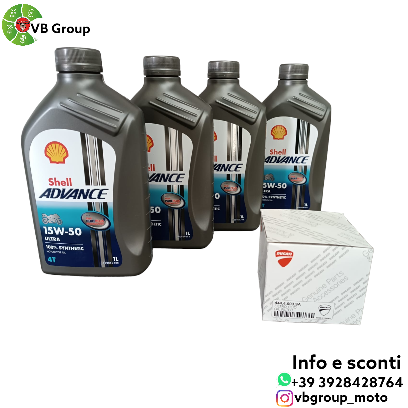 kit tagliando olio Shell Advance 15w50 + filtro UFFICIALE 1198 1098 848