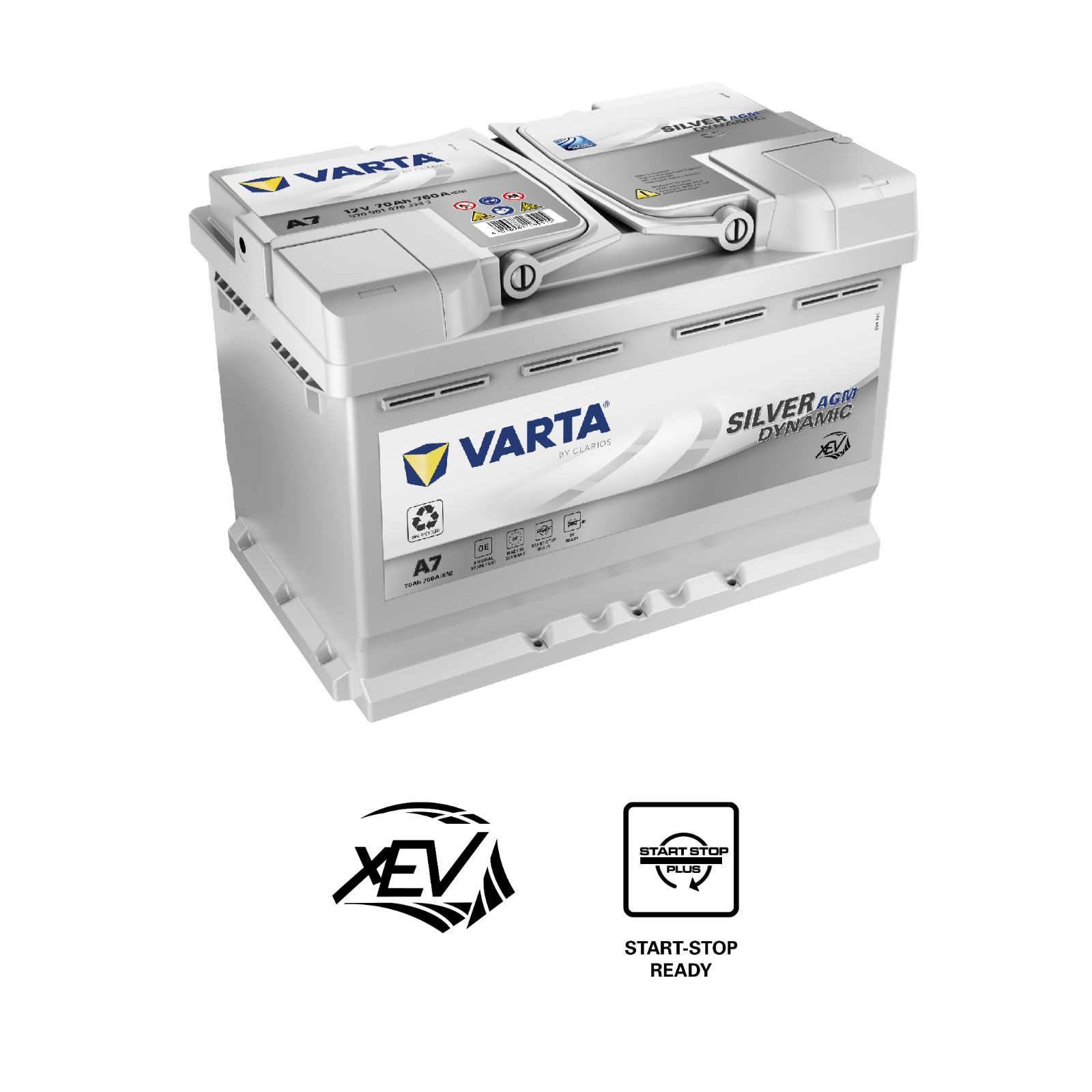 BATTERIA 70Ah 760A SILVER DYNAMIC AGM START&STOP +DX A7 exE39 278x175x190 VARTA