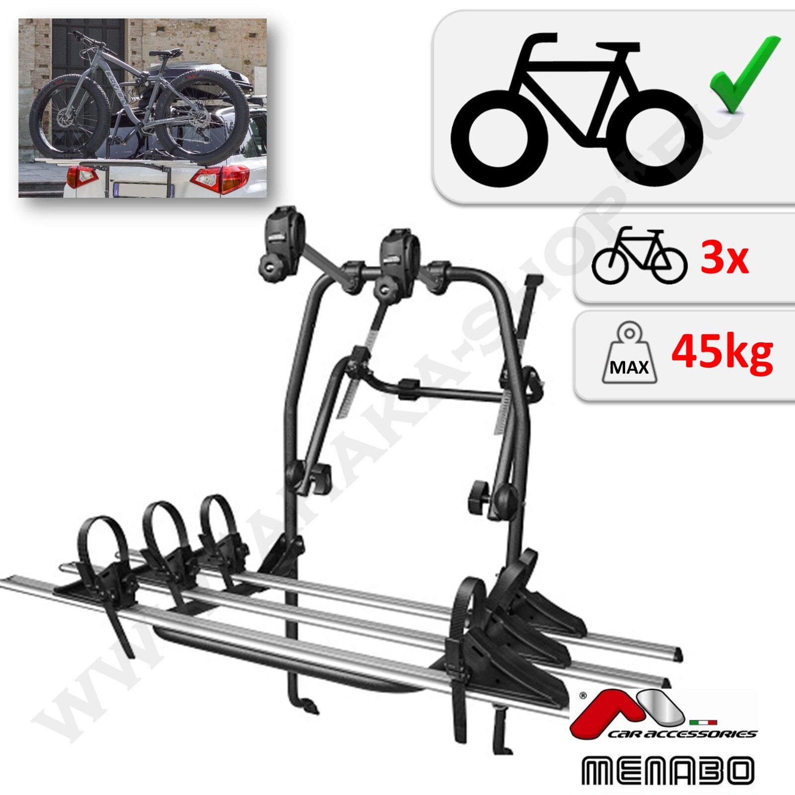 Portabici Posteriore per 3 biciclette Menabo Polaris 3 Universale
